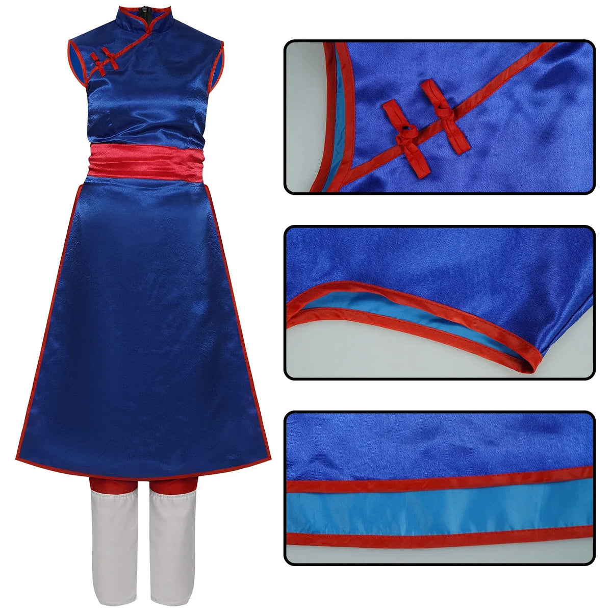 Blaues Dragon Ball Kostüm - Chichi mit rotem Gürtel