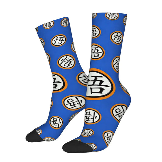 Chaussettes bleues Dragon Ball - kanjis Go cerclés d'orange