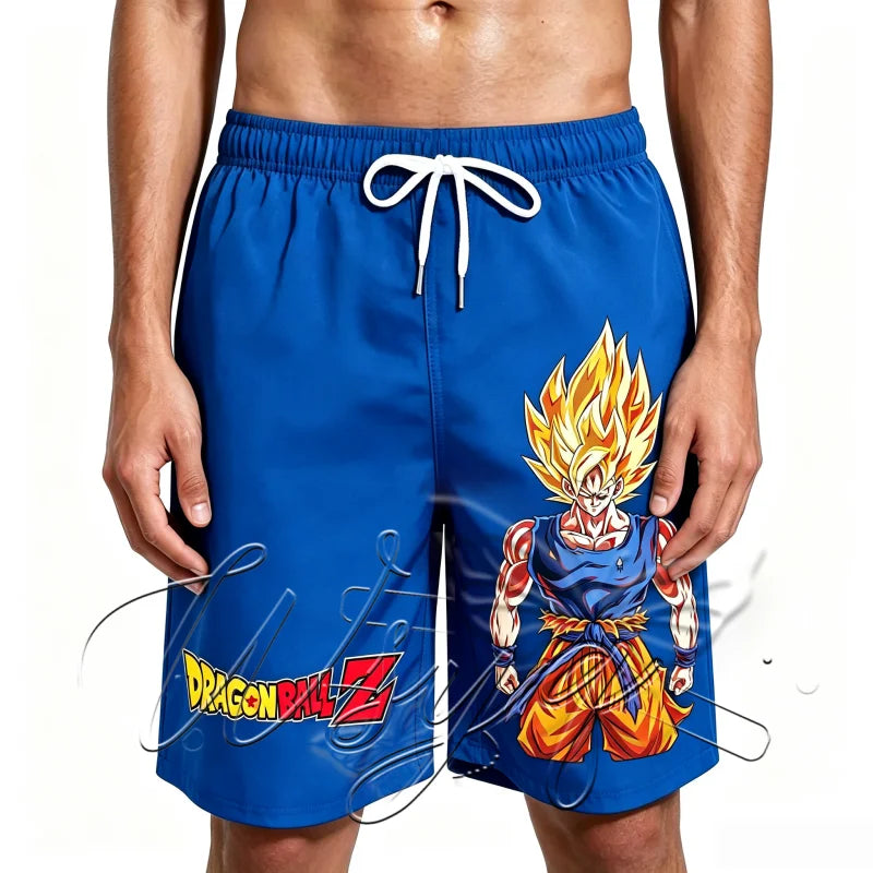 Dragon Ball Blue Bath Shorts - Goku Super Saiyan and Z logo