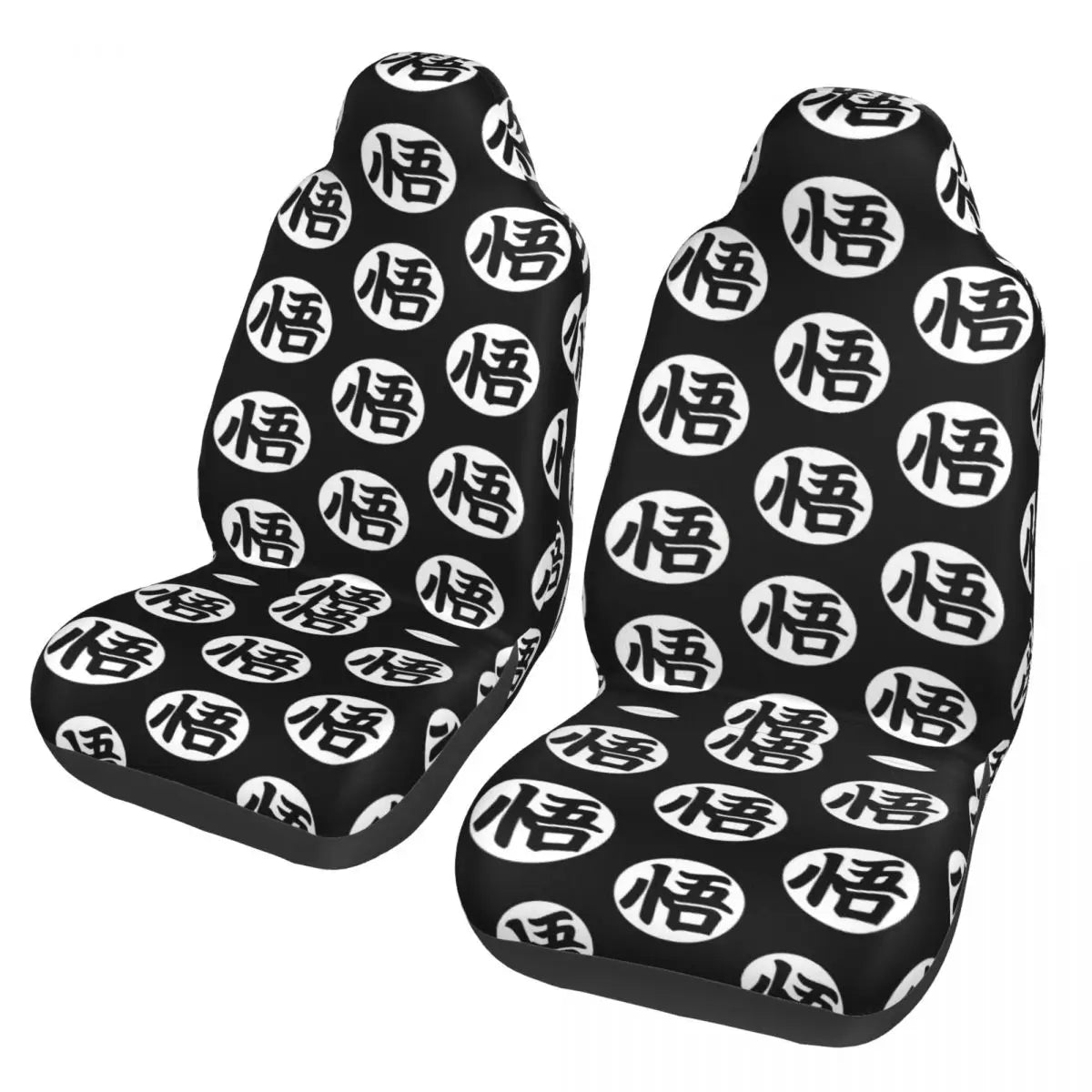 Black front seat covers Dragon Ball - kanji Go white repeated