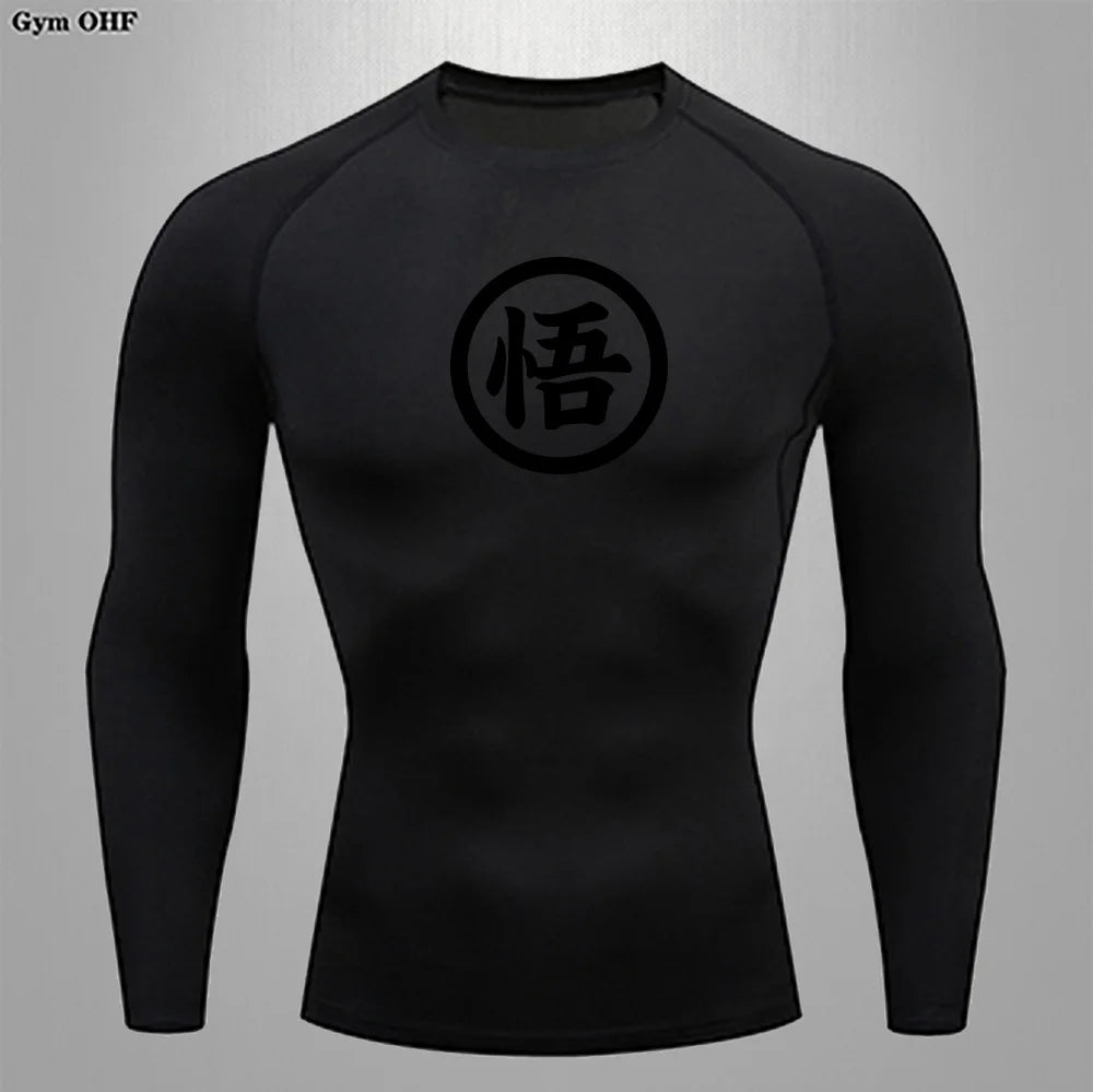 Graues Sportoberteil mit langen Ärmeln Dragon Ball - kanji Go black