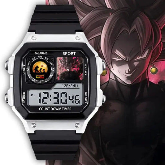 Dragon Ball Silver Digital Watch - Schwarz Goku im Porträt