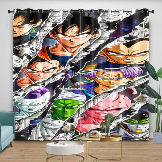 Rideaux manga Dragon Ball - portraits de Goku Vegeta et leurs rivaux