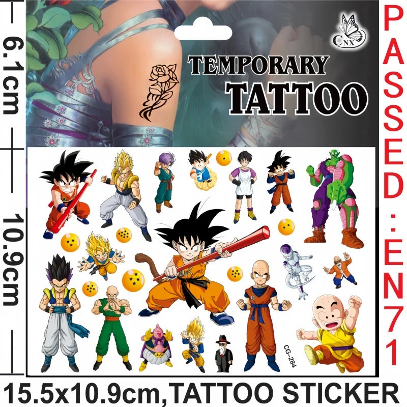 Dragon Ball tijdelijke tattoos - Goku en chibi karakters