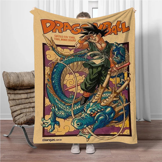 Plaid beige Dragon Ball - Goku en tenue verte et Shenron