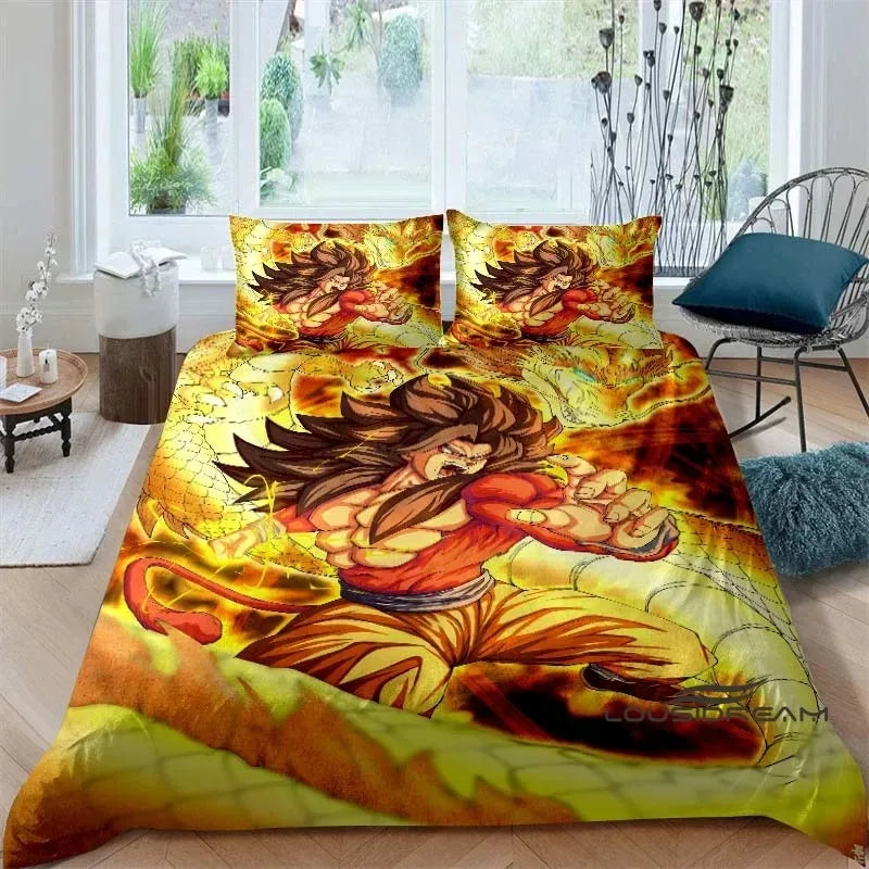 Completo copripiumino giallo Dragon Ball - Goku Super Saiyan 4 e Shenron