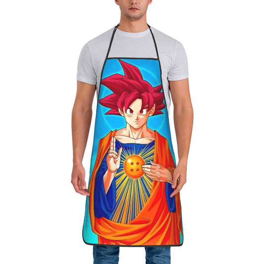Tablier turquoise Dragon Ball - Goku Super Saiyan God et boule de cristal