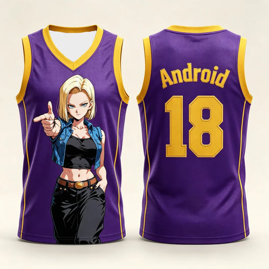 Débardeur de basket Dragon Ball - C18 violet et jaune