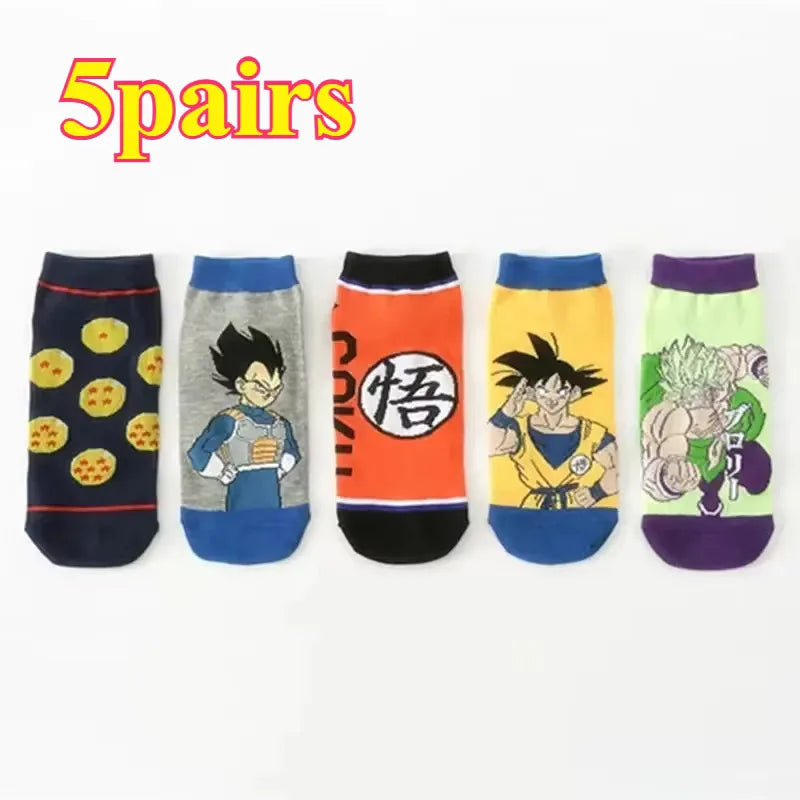 Lot de cinq paires de chaussettes courtes Dragon Ball - Goku Vegeta Piccolo et symboles