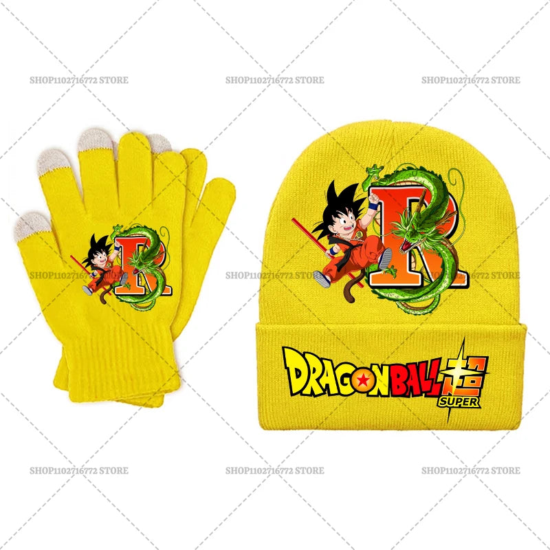 Ensemble bonnet et gants jaunes pour enfant Dragon Ball - Goku Shenron et lettre R