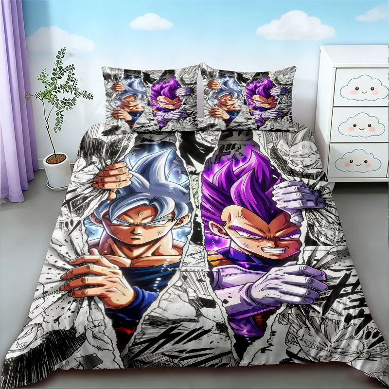 Completo copripiumino Dragon Ball - Goku Ultra Istinto e Vegeta Ultra Ego in abito