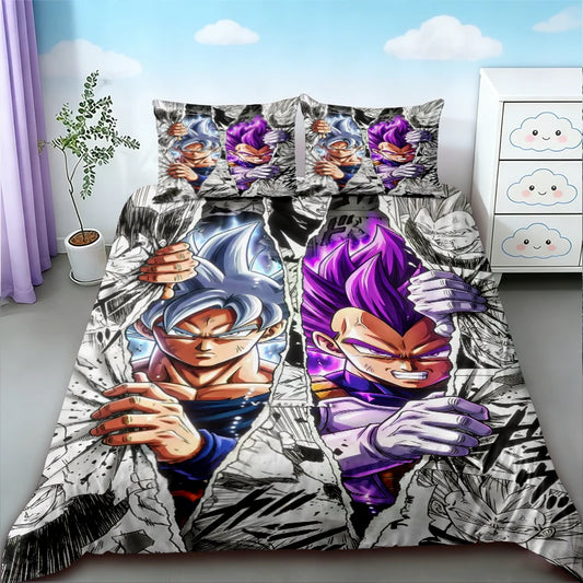 Completo copripiumino Dragon Ball - Goku Ultra Istinto e Vegeta Ultra Ego in abito