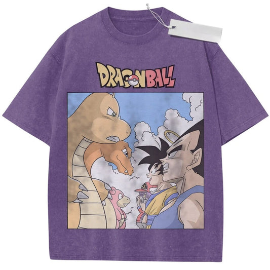 T-shirt violet Dragon Ball Goku Vegeta et dragon orange