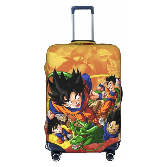 Dragon Ball Koffercover - der junge Goku und seine Freunde auf goldenem Hintergrund
