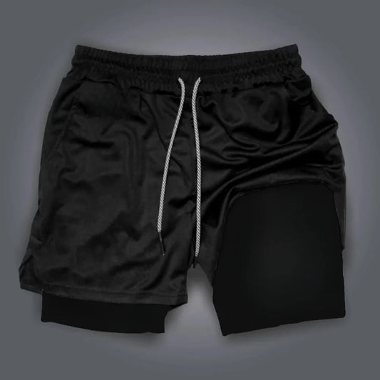 Short de sport double couche noir sans motif