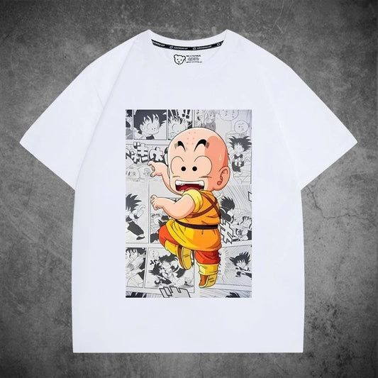 T-shirt blanc pour enfant Dragon Ball Krilin enfant souriant