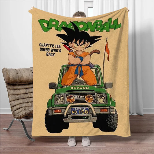 Plaid beige Dragon Ball - Goku enfant debout sur un 4x4
