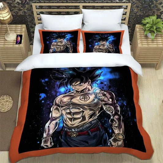 Housse de couette noire Dragon Ball - Goku tatoué et aura bleue