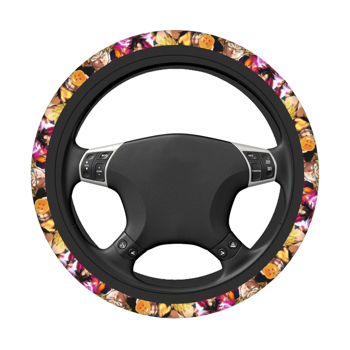 Dragon Ball steering wheel cover - Goku and warriors on orange background
