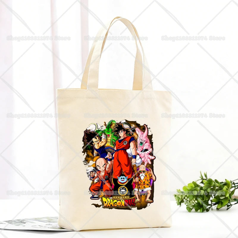 Borsa tote beige Dragon Ball - Goku e scritta verticale