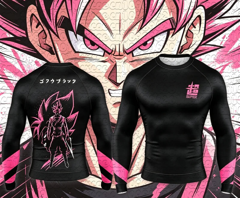 T-shirt noir à manches longues Dragon Ball Black Goku et traits roses