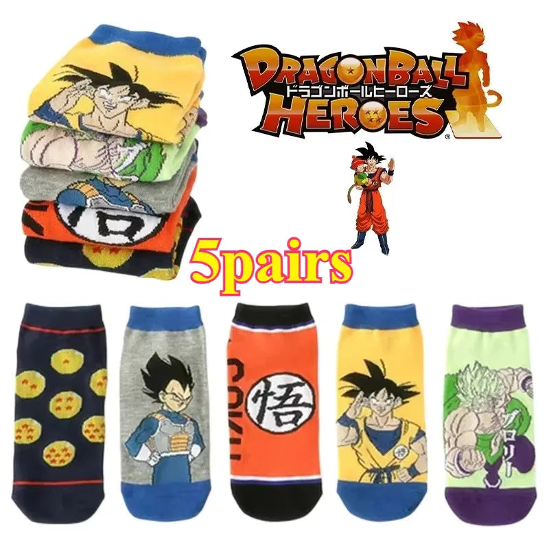 Lot de cinq paires de chaussettes courtes Dragon Ball - Goku Vegeta Piccolo et symboles