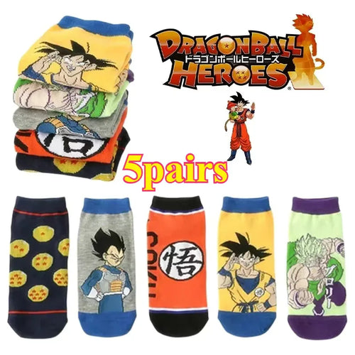 Lot de cinq paires de chaussettes courtes Dragon Ball - Goku Vegeta Piccolo et symboles