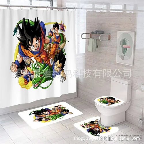 Set aus Duschvorhängen und weißen Teppichen Dragon Ball - Goku und Shenron Chibi