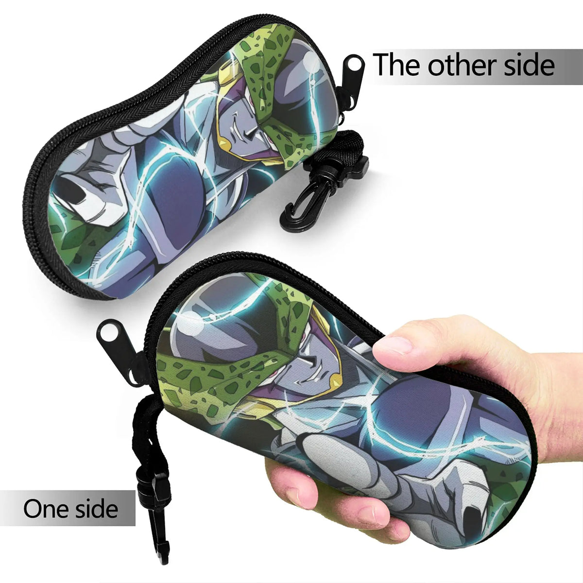 Étui à lunettes vert Dragon Ball - Cell et éclairs bleus