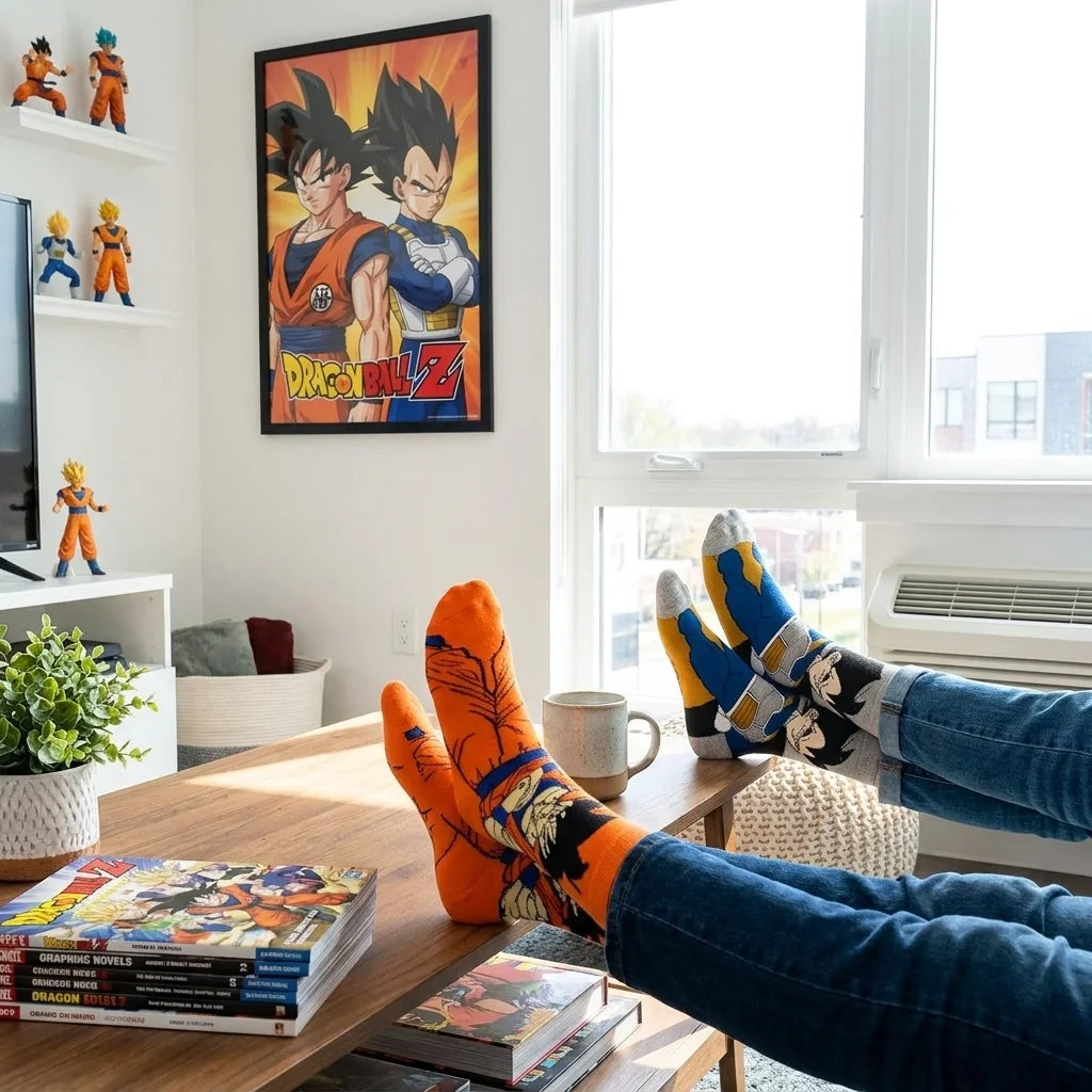 Blaue und orangene Dragon Ball Socken - Goku bereit für den Kampf