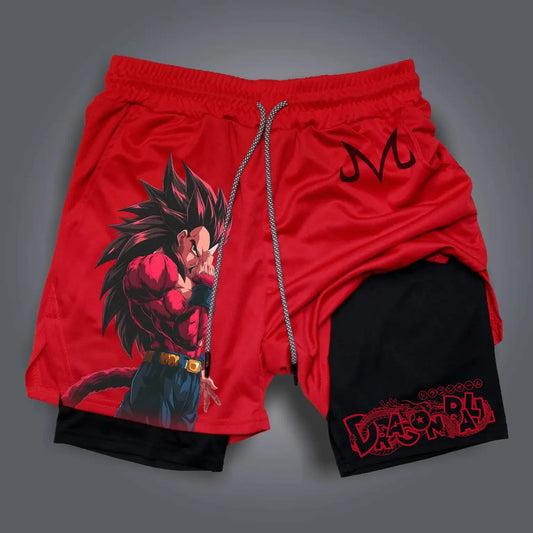 Short de sport rouge Dragon Ball - Goku Super Saiyan 4 et symbole Majin