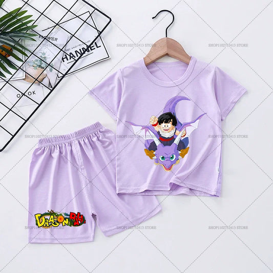 Pigiama corto viola per bambino Dragon Ball - Gohan bambino con drago