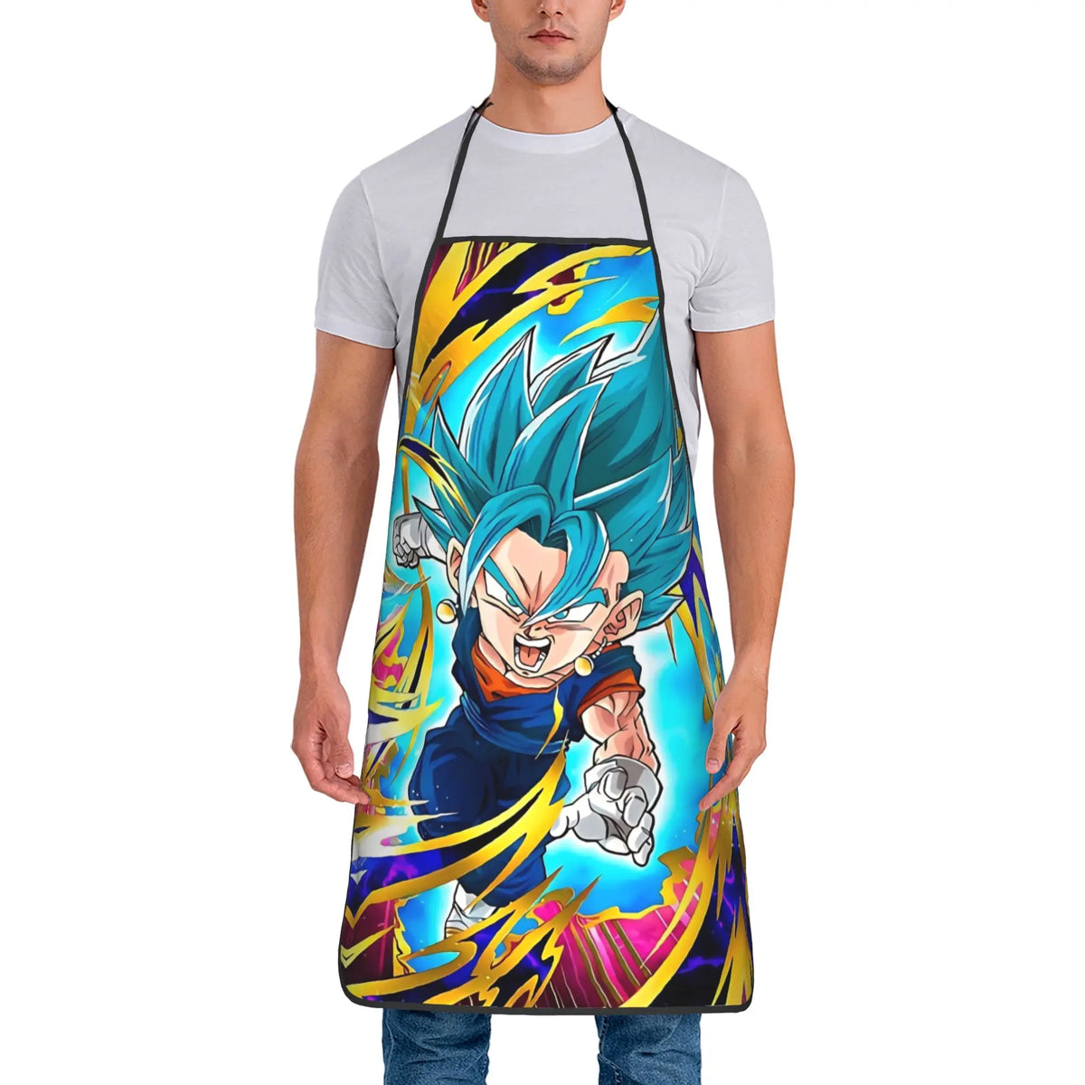Tablier de cuisine noir et blanc Dragon Ball - Goku et transformations en manga