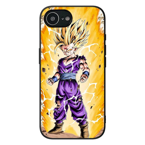 Funda de teléfono amarilla Dragon Ball - Gohan Super Saiyan 2 y relámpagos blancos
