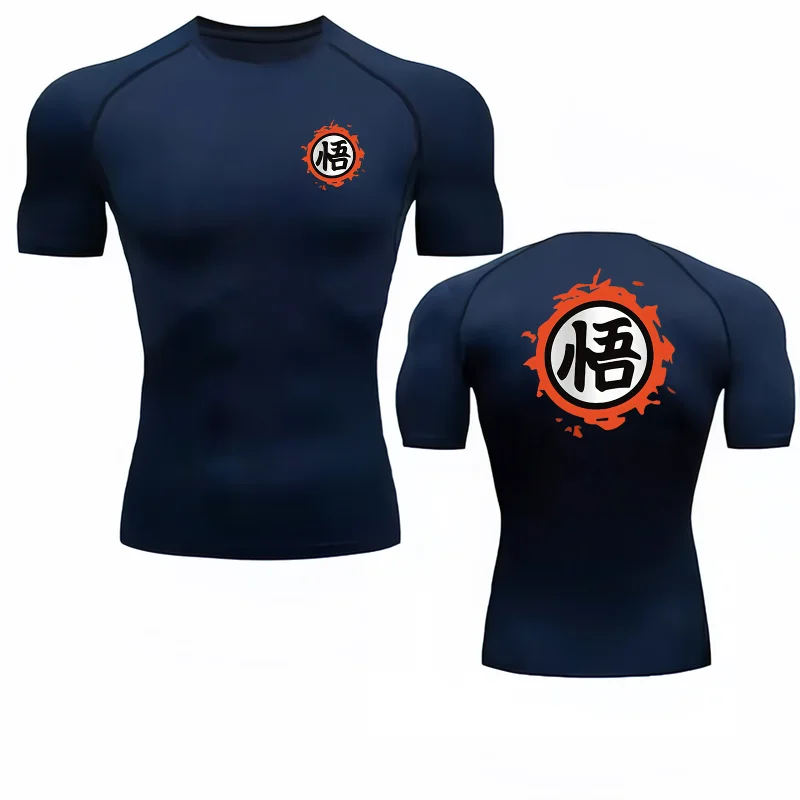 Navy Blue Dragon Ball kanji Go Compression T-Shirt and Orange Circle