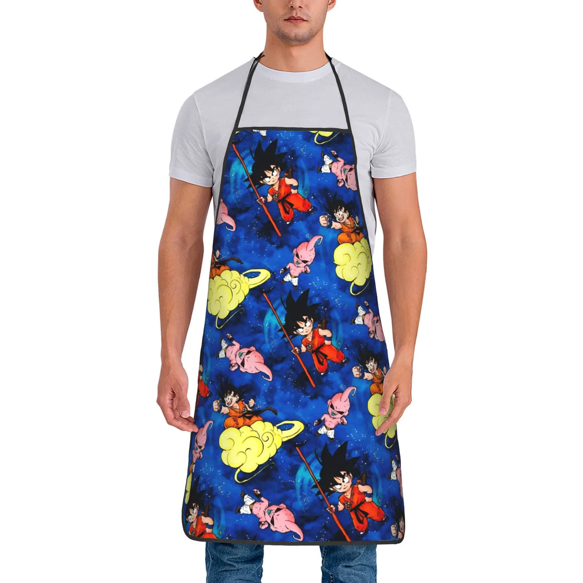 Tablier de cuisine noir et blanc Dragon Ball - Goku et transformations en manga