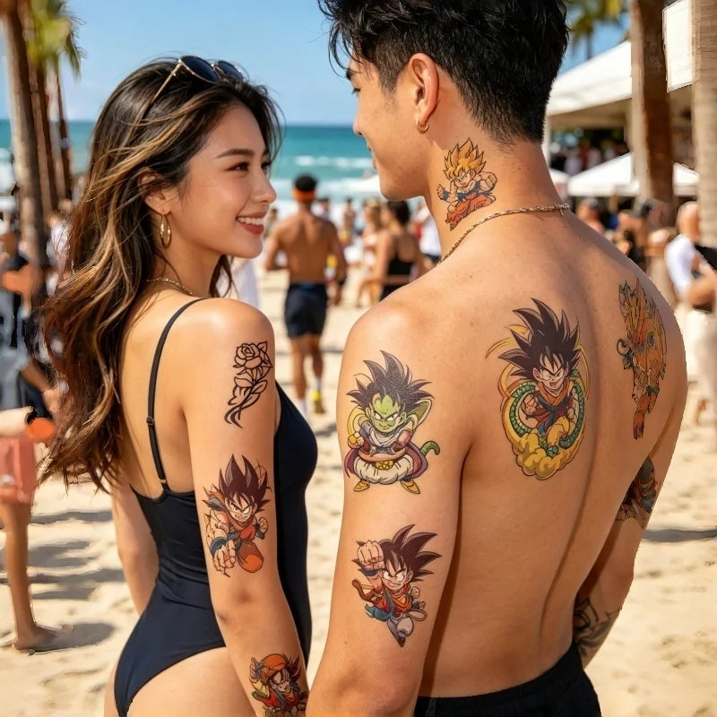 Dragon Ball tijdelijke tattoos - Goku en chibi karakters