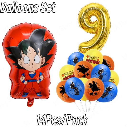 Ballons anniversaire 9 ans Dragon Ball - Goku enfant et chiffre doré