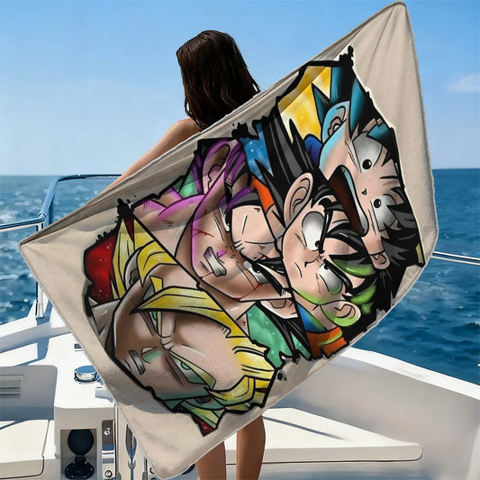 Serviette de plage Dragon Ball - visages des transformations de Goku