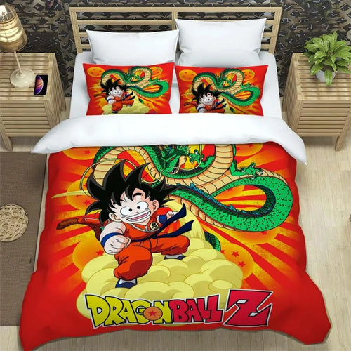 Copripiumino arancione Dragon Ball - Goku bambino sulla sua nuvola e Shenron