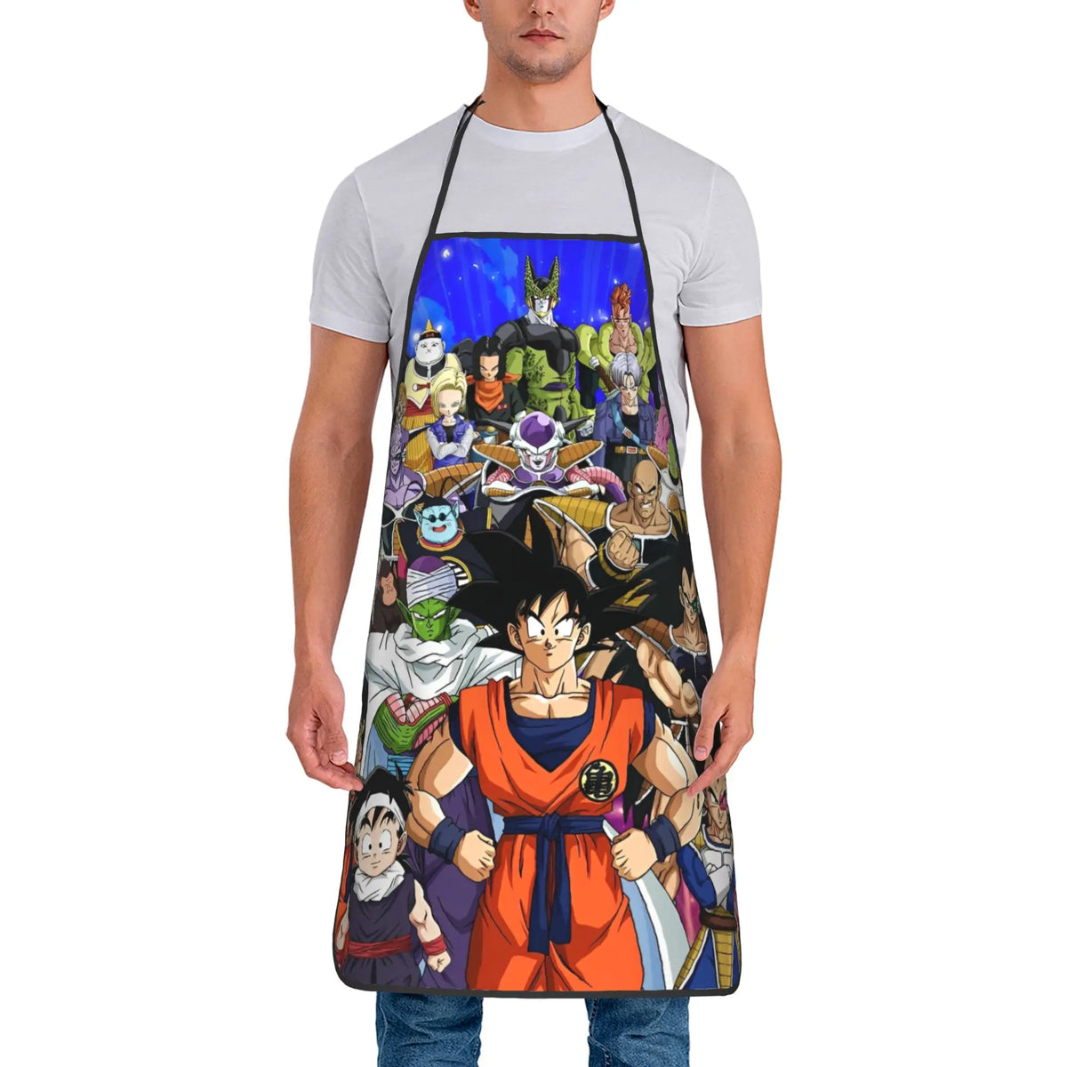 Tablier de cuisine noir et blanc Dragon Ball - Goku et transformations en manga