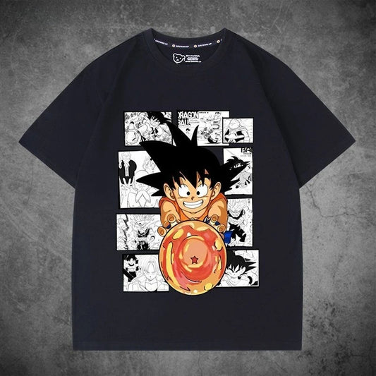 T-shirt nero per bambino Dragon Ball Goku bambino che tiene una sfera di cristallo