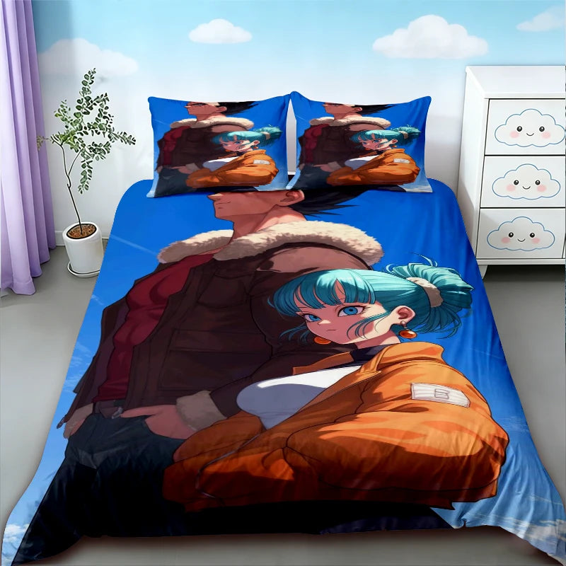 Dragon Ball Duvet Cover - Goku Blue auf feurigem Hintergrund