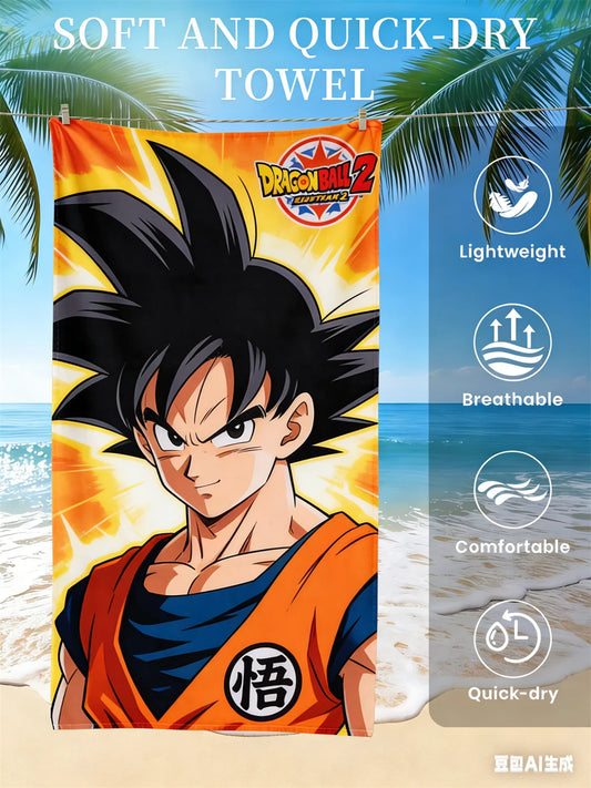 Drap de bain - Goku en portrait avec logo Dragon Ball