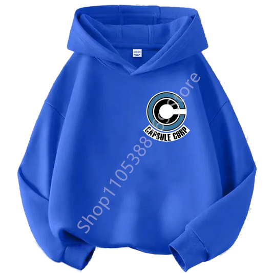Sweat à capuche bleu pour enfant Dragon Ball - logo Capsule Corp