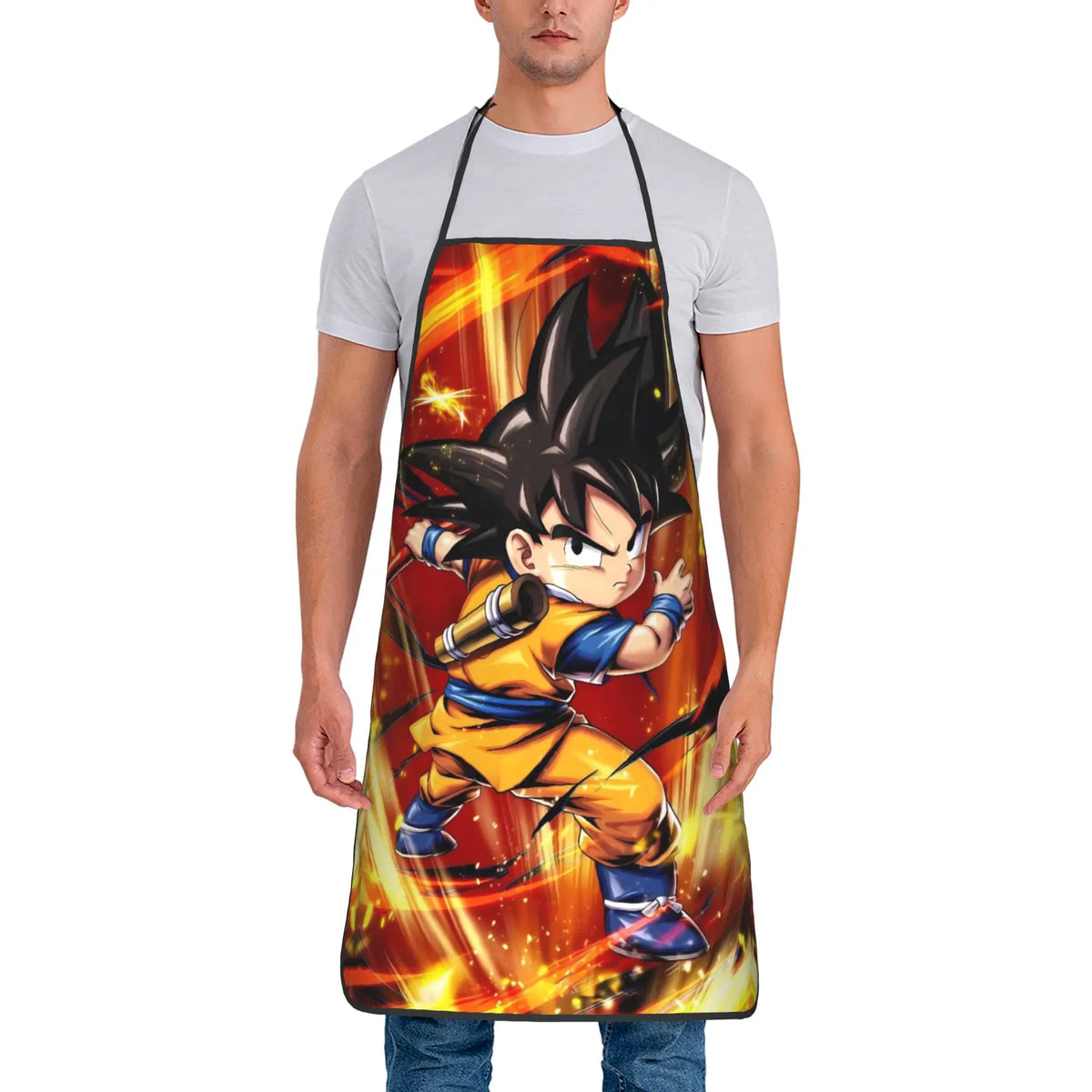 Delantal naranja Dragon Ball - Goku niño y kanji grande Go