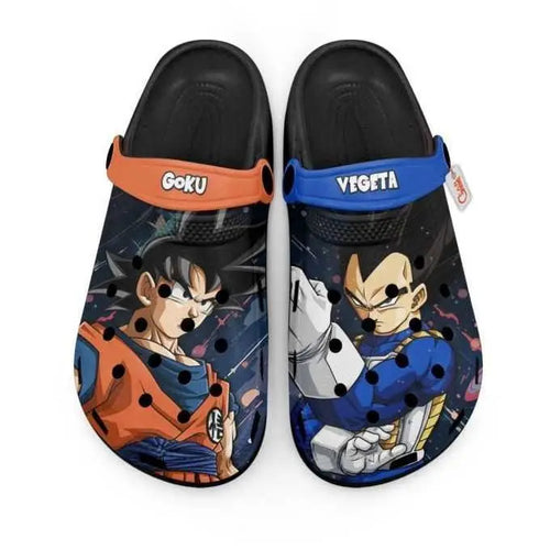 Sandalias zuecos naranjas y azules Dragon Ball - Goku y Vegeta en sus formas clásicas