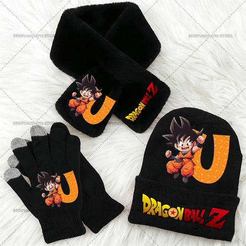 Set berretto, sciarpa e guanti neri Dragon Ball - Goku chibi e lettera U