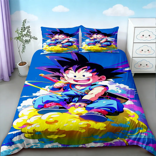 Housse de couette bleue Dragon Ball - Goku enfant sur son nuage magique