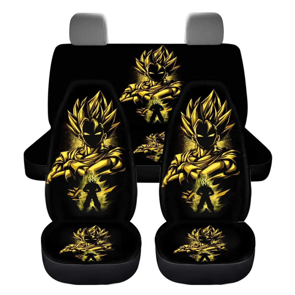 Black front seat covers Dragon Ball - Goku Super Saiyan back in golden strokes
